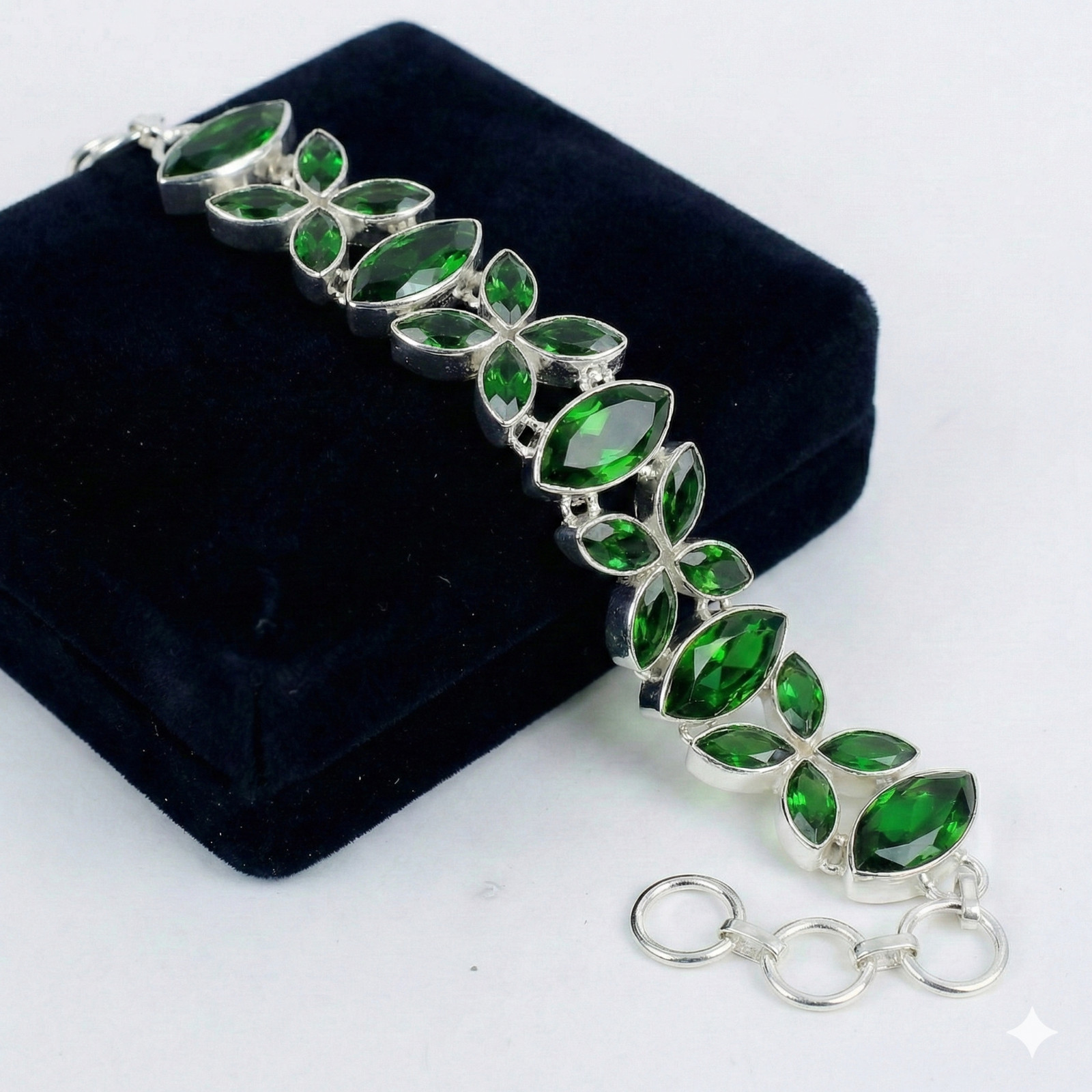 Chrome Diopside Gemstone Bracelet Handmade Sterling Silver Green Jewelry S-8″ADJ