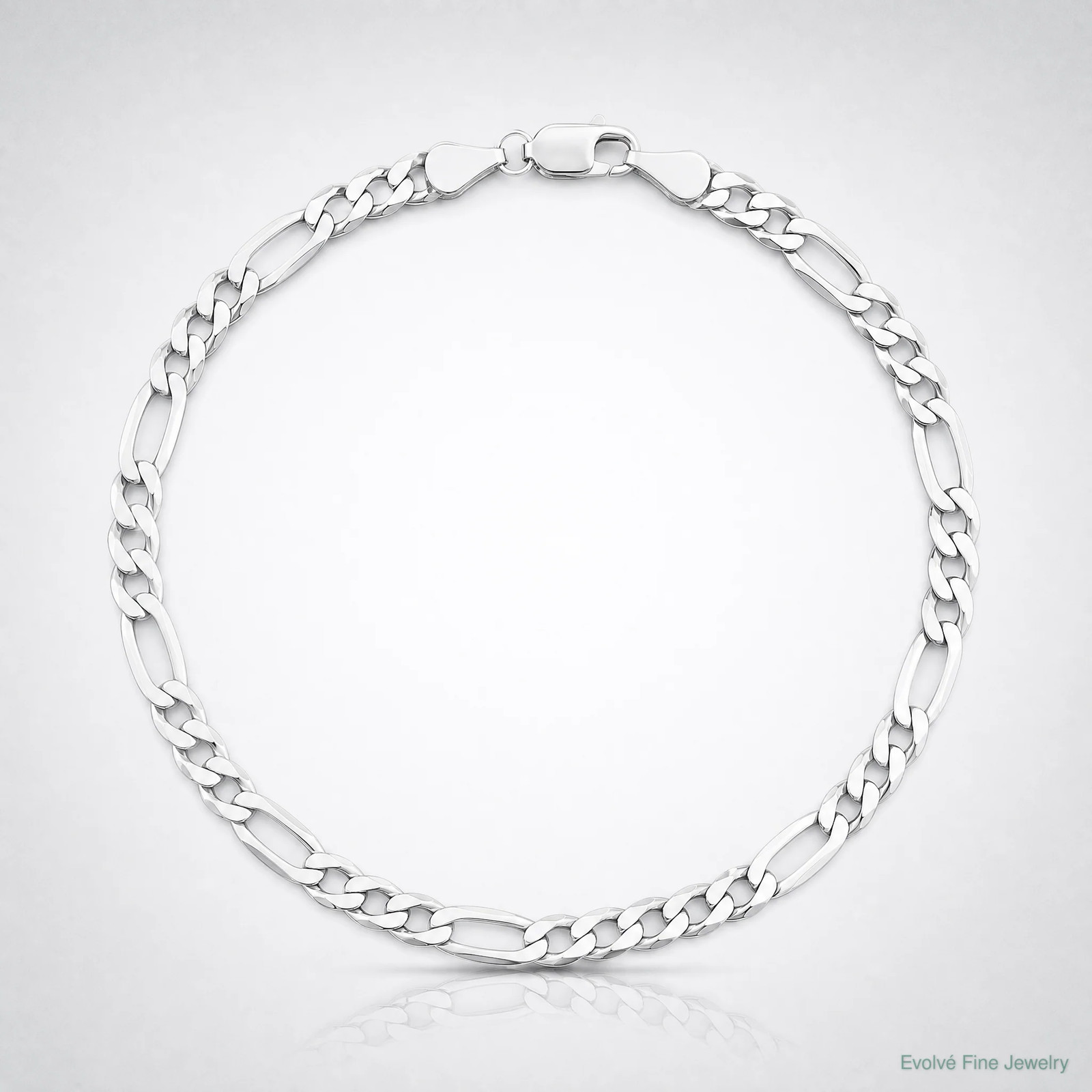 Sterling Silver RH-Plated 4.5mm Lightweight Flat Figaro Chain Bracelet 7″-9″