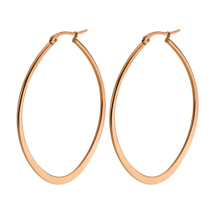 2pcs Women Stainless Steel Polished Drop Oval Shape Dangles Hoop Earrings PE30