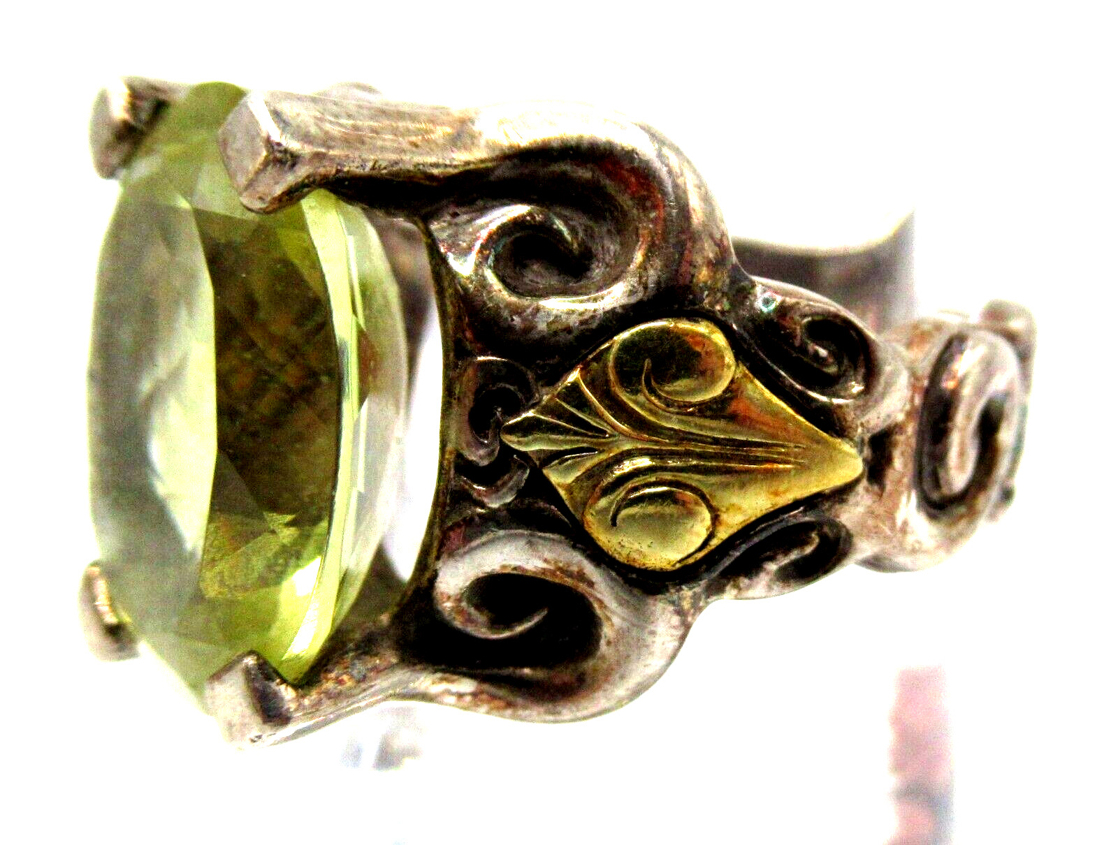 ANN KING 925 & 18K Gold Genuine Lemon Yellow Quartz Ring Size 8