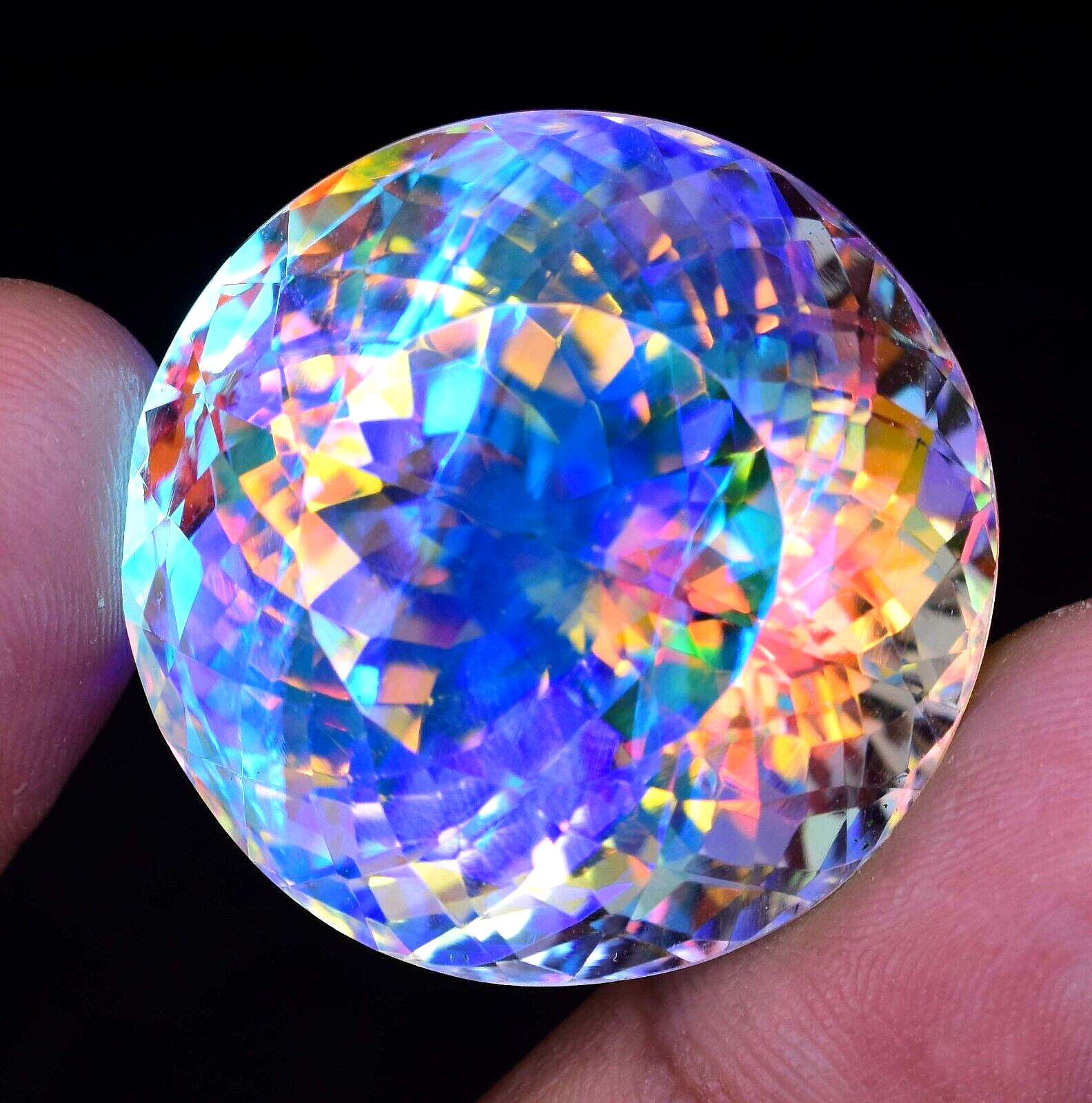 A++Natural Rainbow Mystic Topaz Round 99.20 Ct Stunning Certified Loose Gemstone