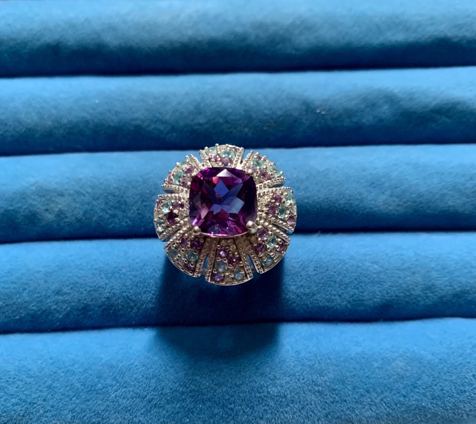 Moroccan Rose Amethyst, Multi Gemstone Floral Ring – Size 5 (5.85 ctw.)