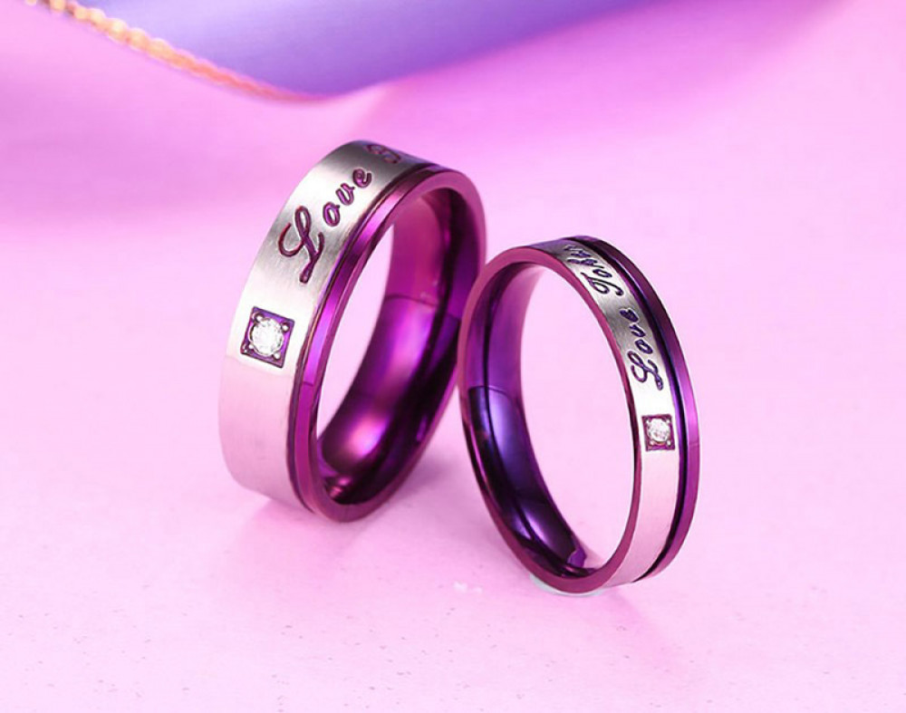 Simple Fashion Stainless Steel Purple Inlaid Diamond Couple Ring Jewelry Gift