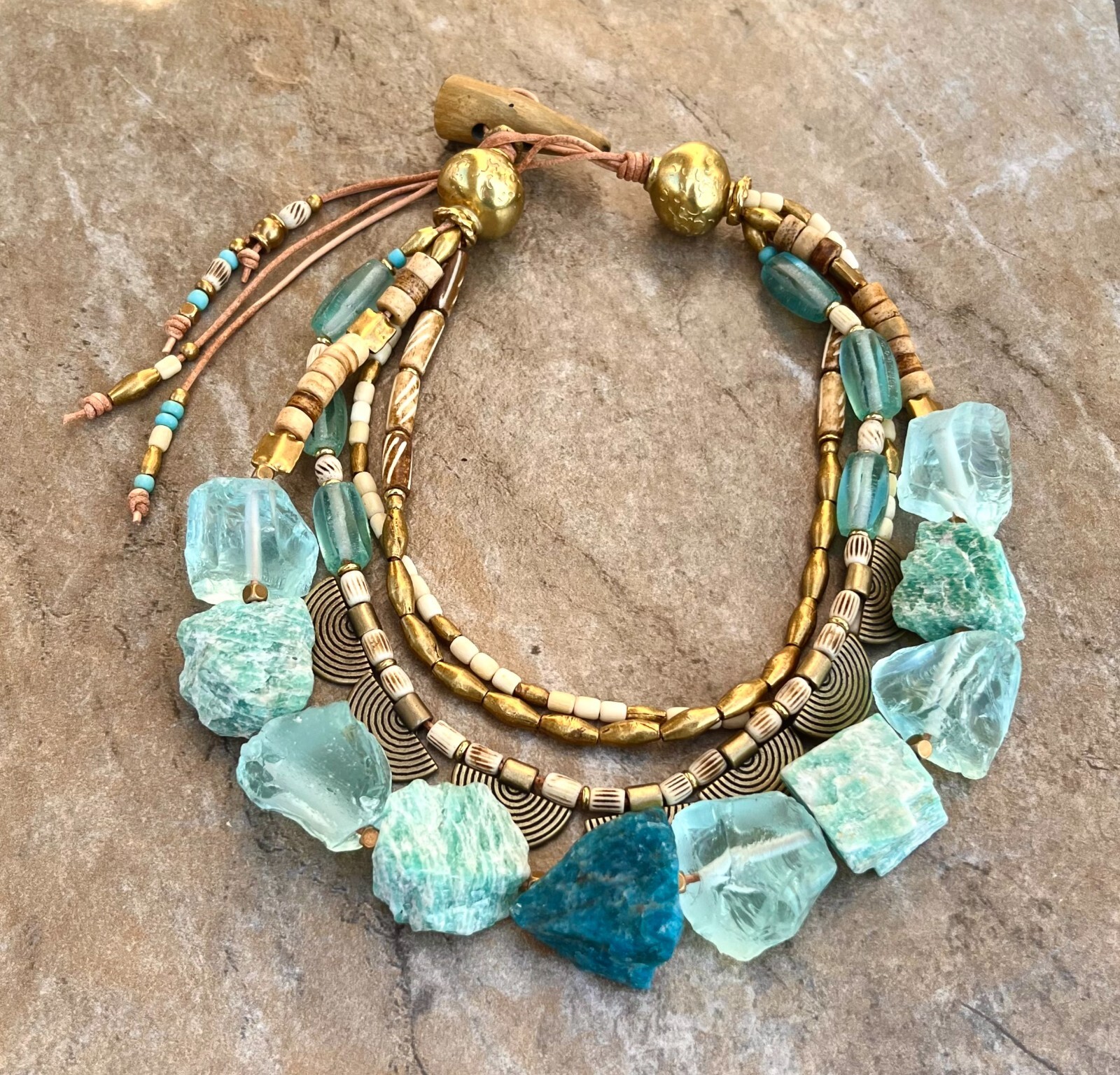 Bohemian Choker Chunky Amazonite, Crystal, Apatite and African Tribal Beads