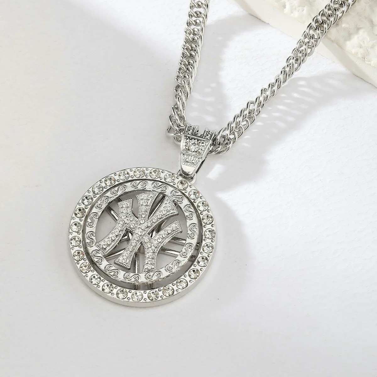 NY Medallion Necklace Hip Hop Cuban Chain Pendant Bling Jewelry Gift