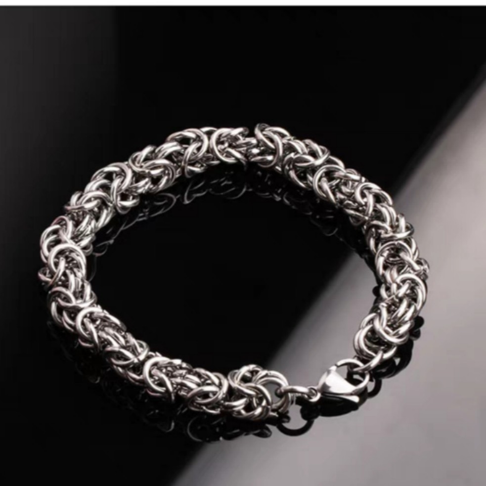 Men’s Thick Braided Byzantine Chain Bracelet Silver Plated Alloy Cuff Bangle