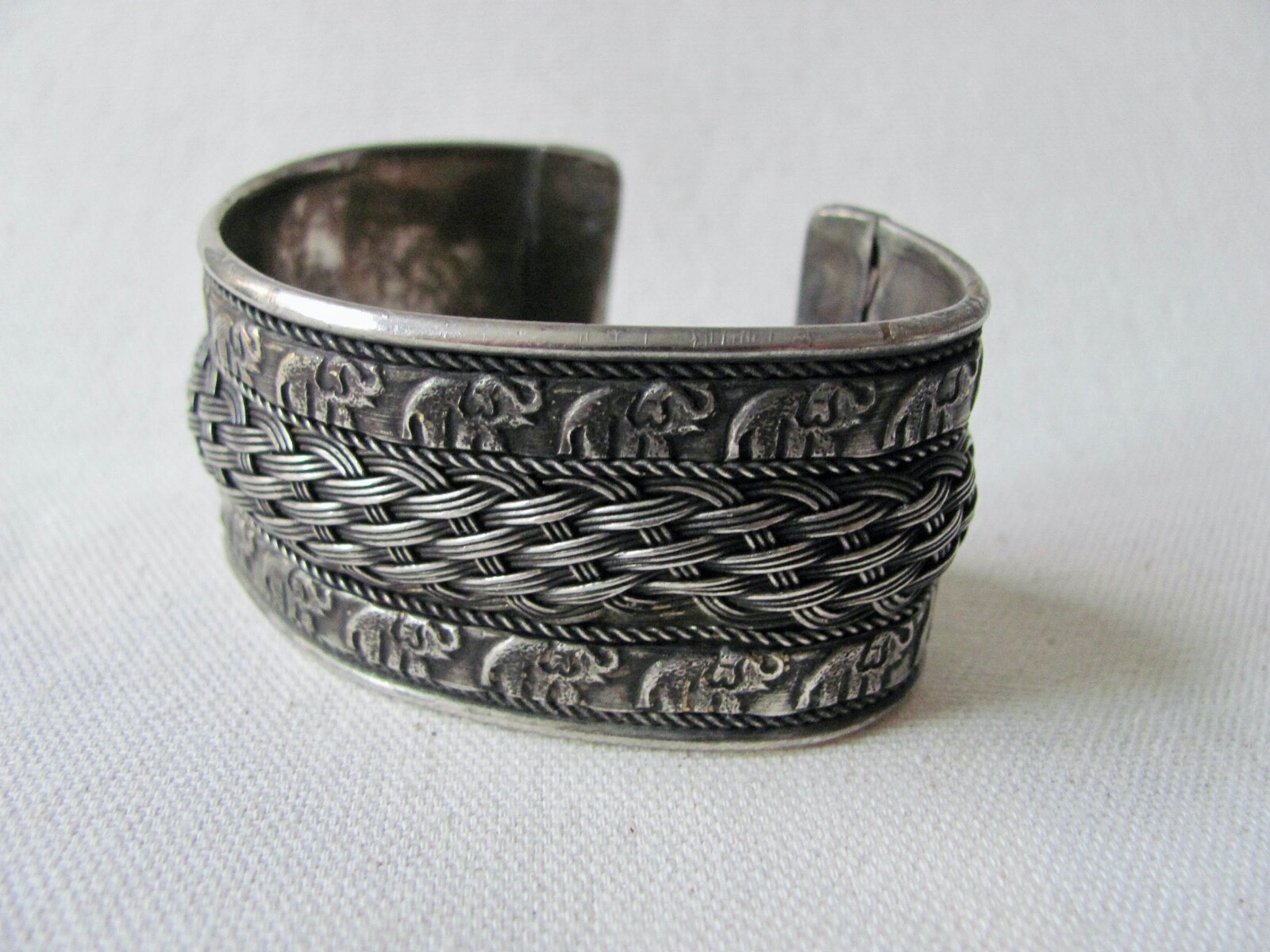 Vintage Silver Alloy Wide Band Bracelet from Southeast Asia