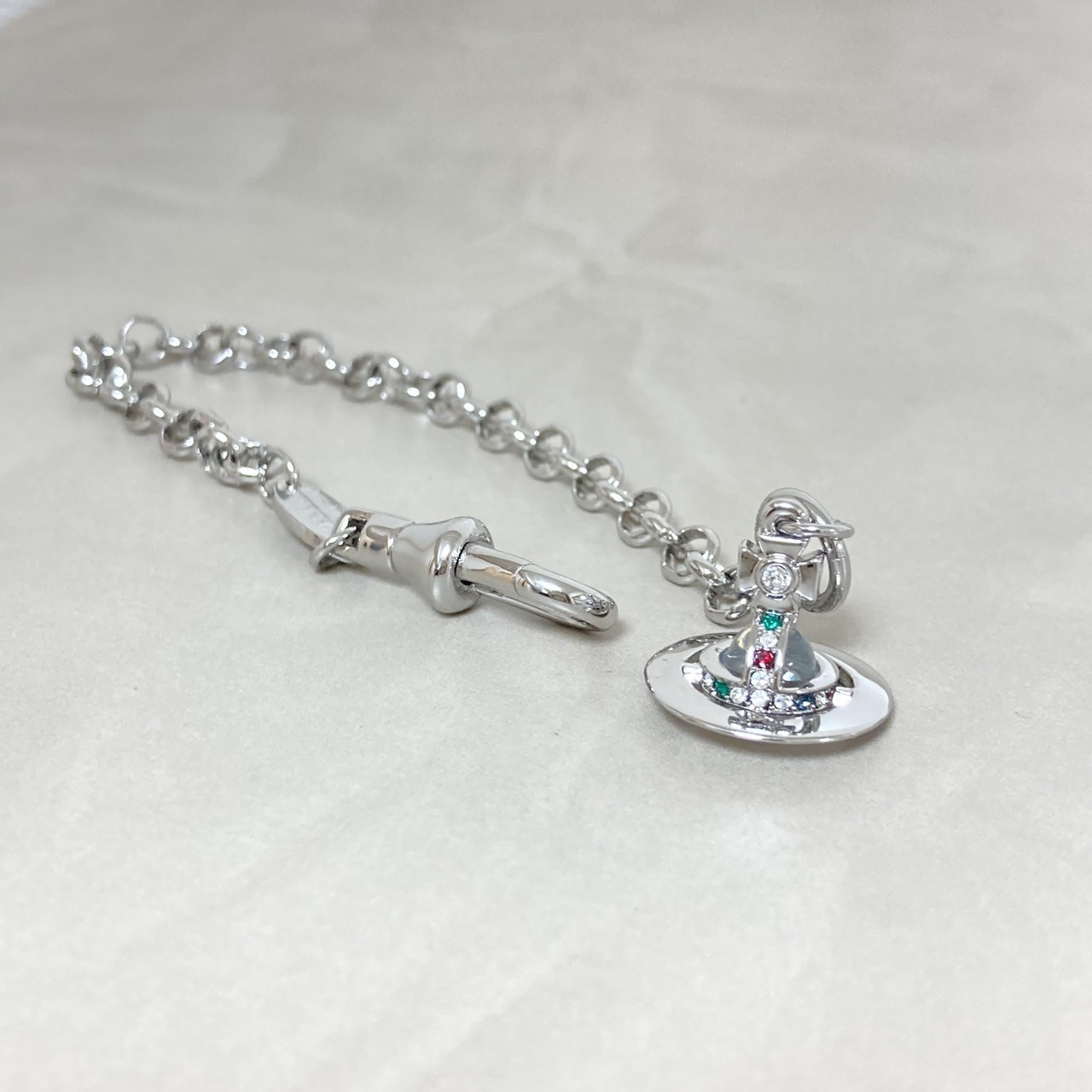 Vivienne Westwood Bracelet Petite Orb 17cm Silver Clear w/Pouch NO BOX