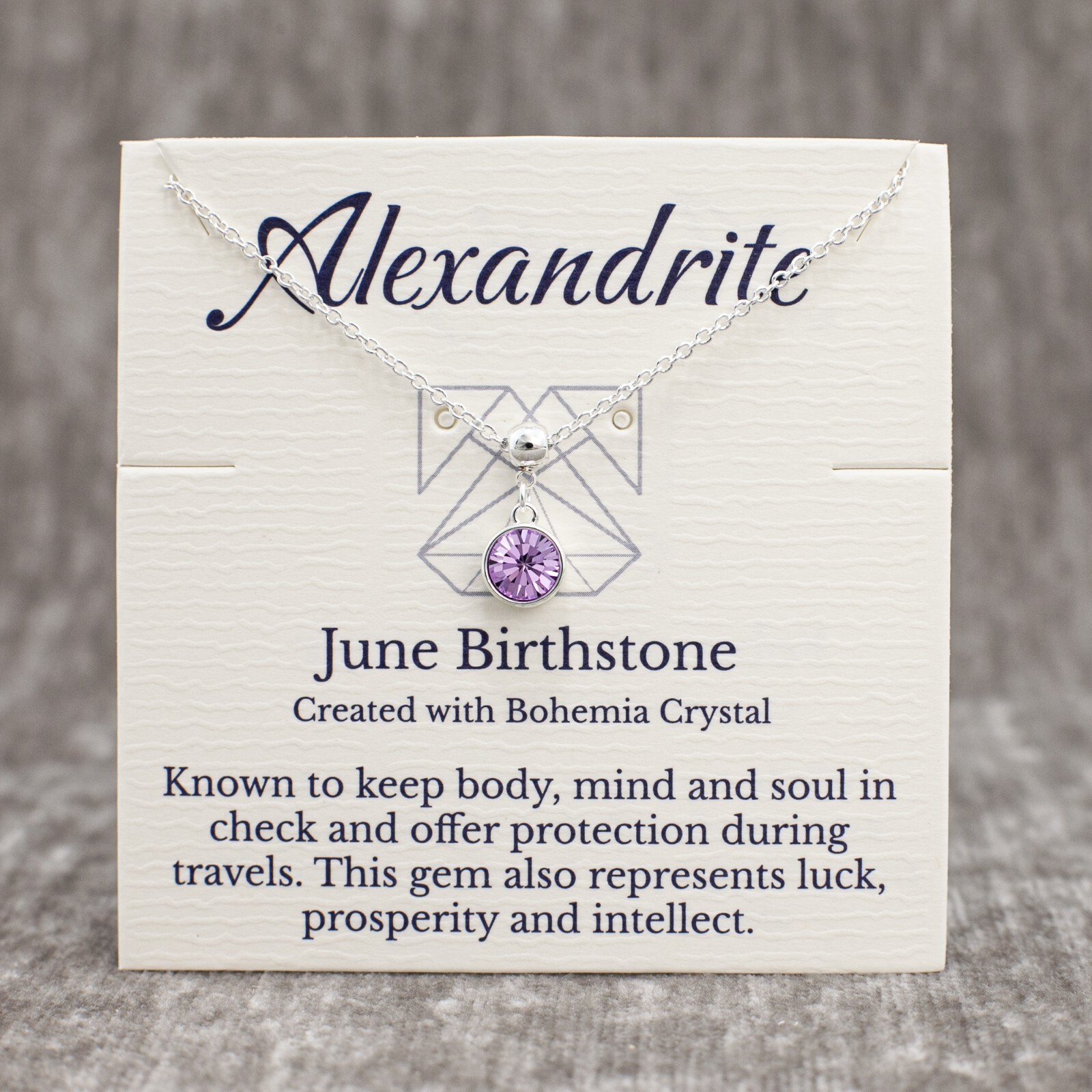 June Birthstone Alexandrite Necklace, Light Purple Bohemian Crystal, Silver