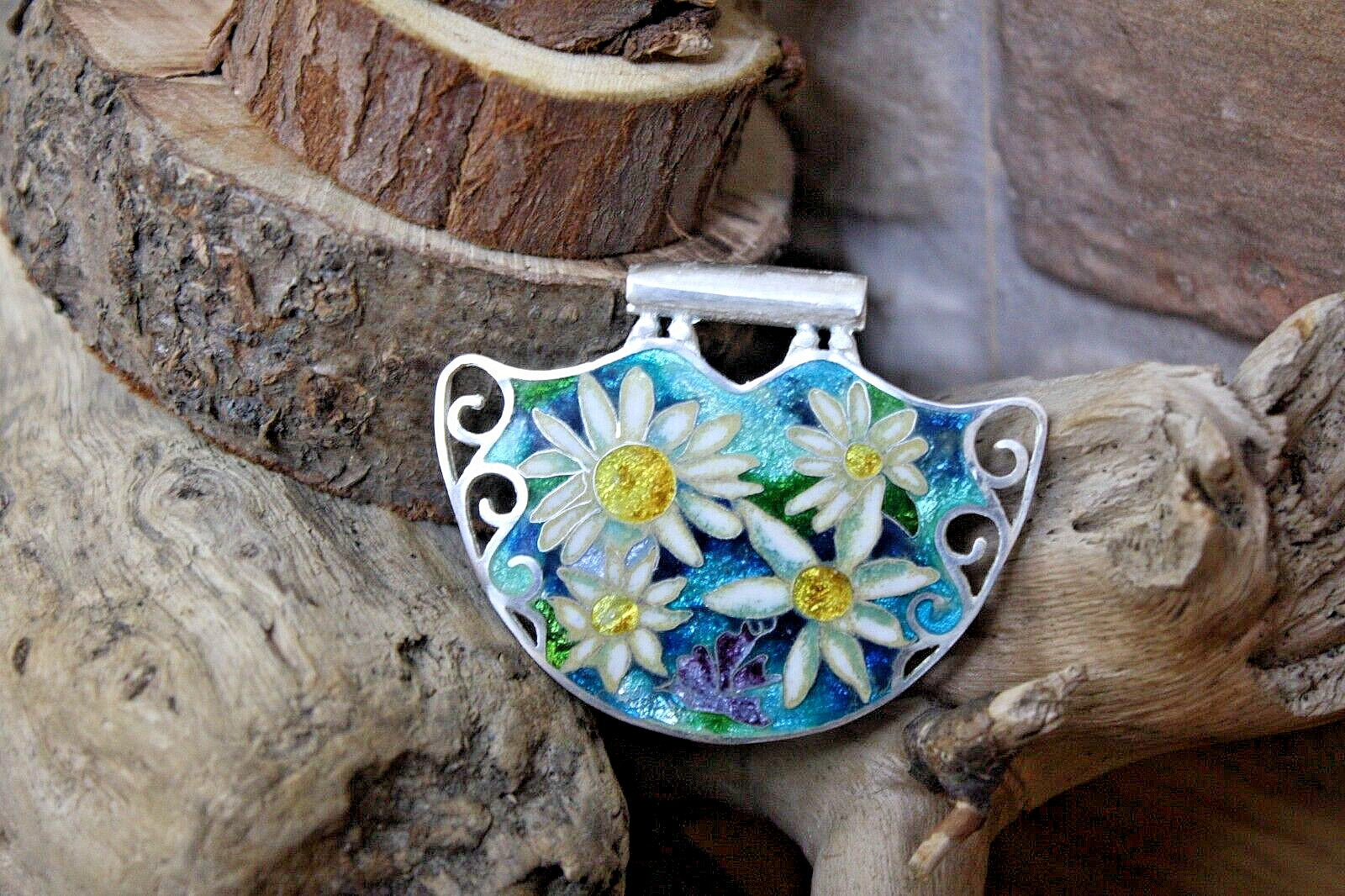 Sterling Silver handmade minankari – cloisonne enamel- Flowers