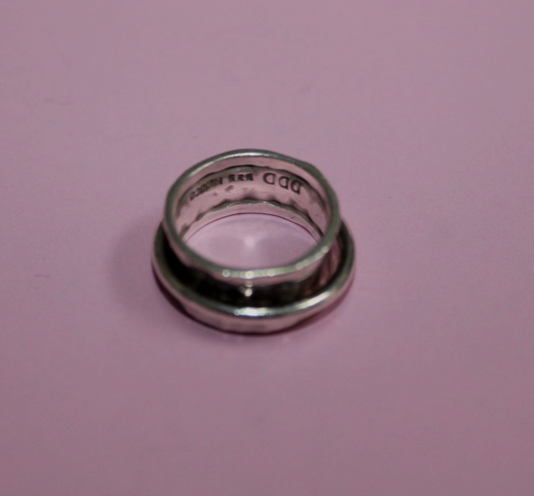 DDD Mexico 925 Hammered Ringed Wide Band Ring Size 7.75 [076GCM]