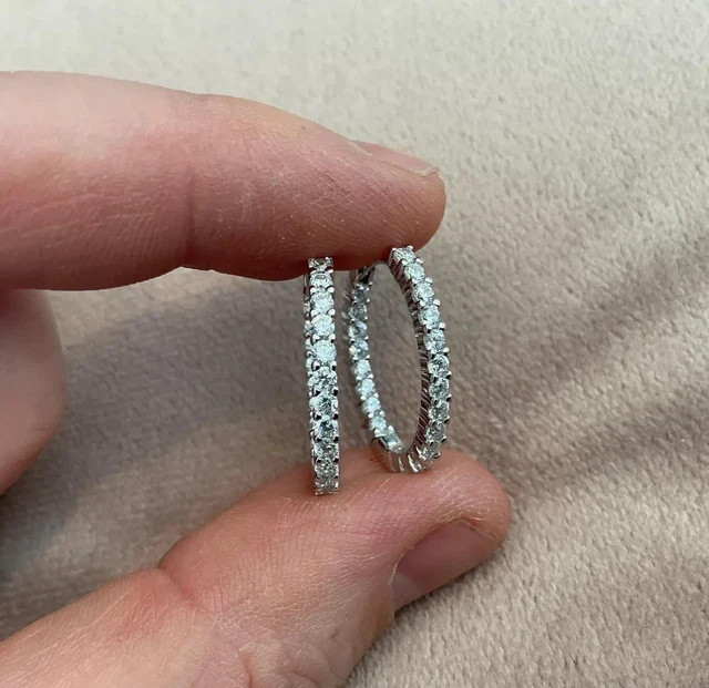 Cluster 2.00Ct Lab Grown Diamond Hugie Hoop Earrings 14K White Gold Plated