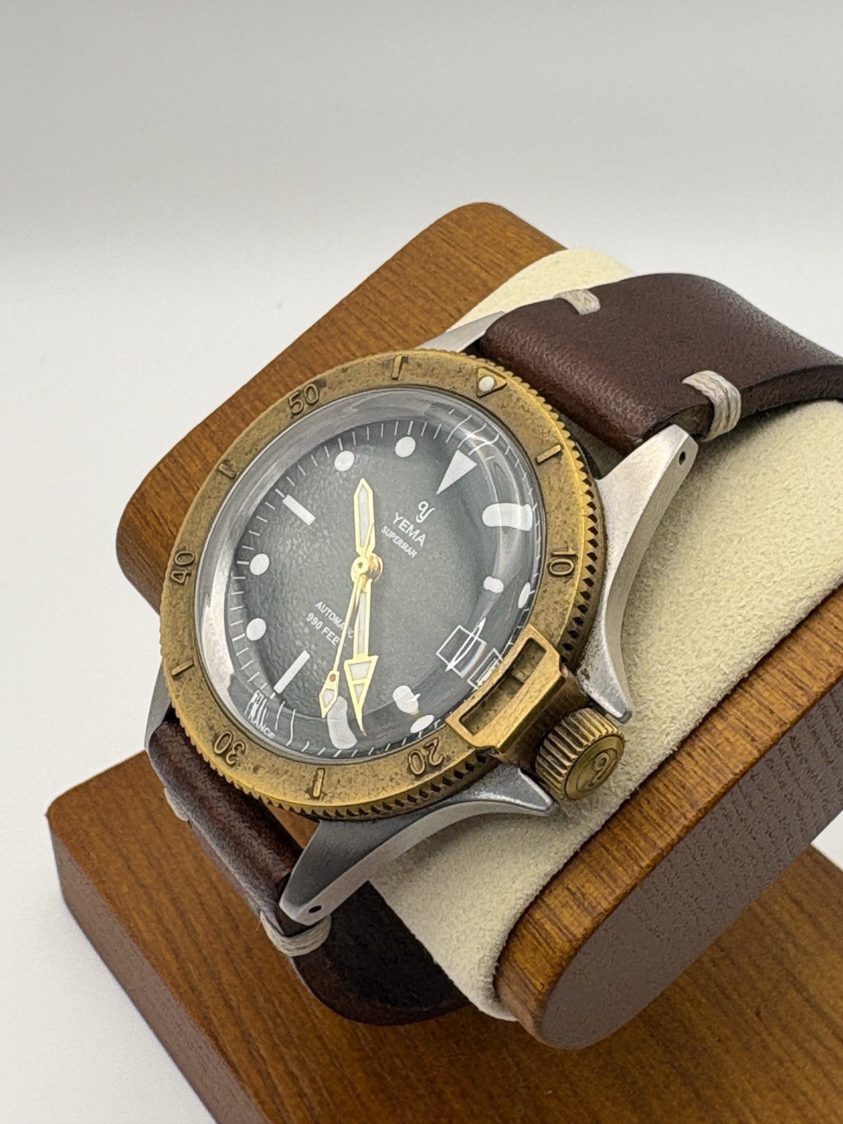 YEMA Superman Bronze Steel Limited Edition Watch with Leather Strap