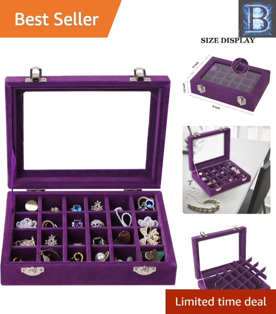 Stylish 24 Grid Jewelry Box – Secure Velvet Organizer for Earrings and Rings