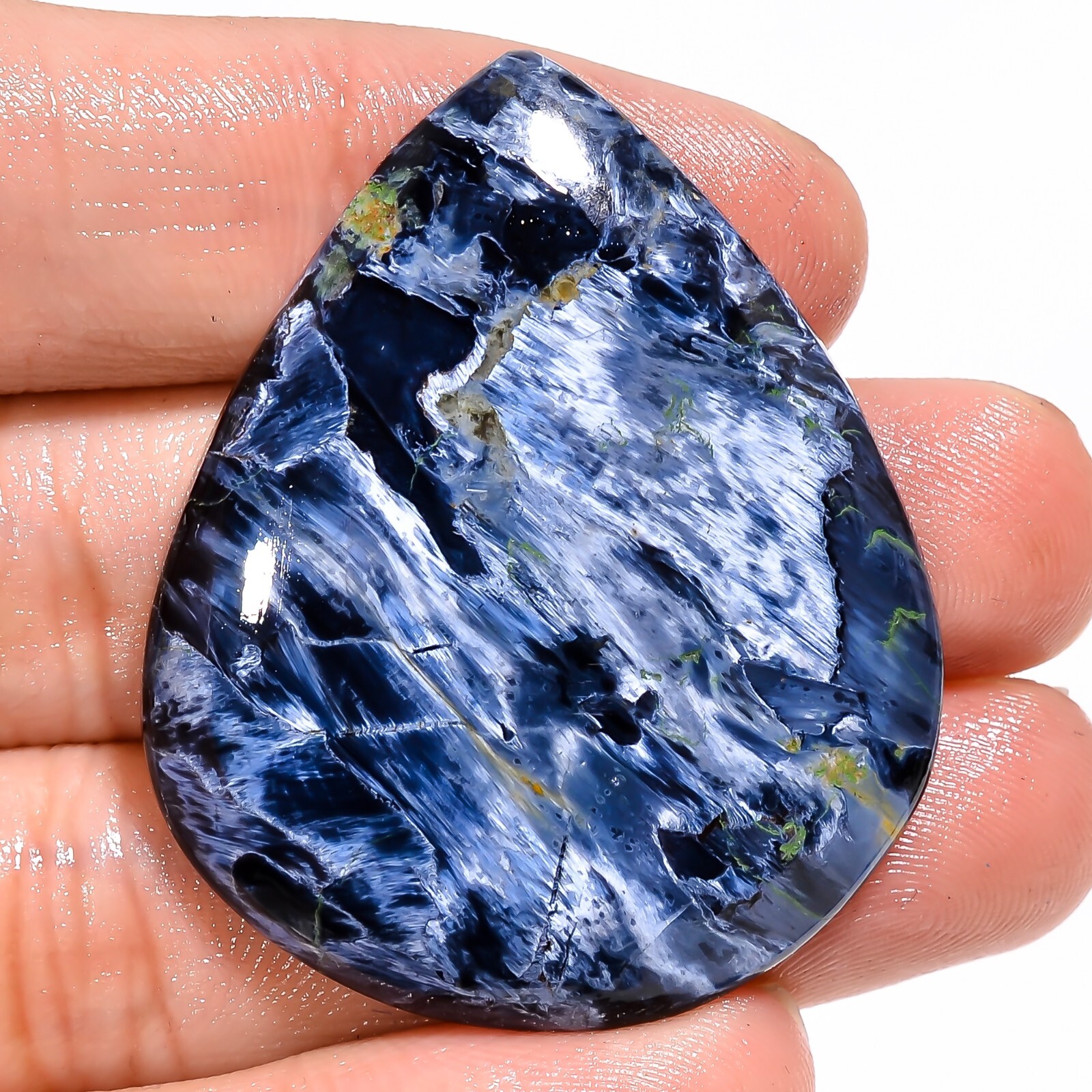 58.65Ct A+ Natural Gray Pietersite Pear Cabochon 35x42x6mm , Pietersite Gemstone