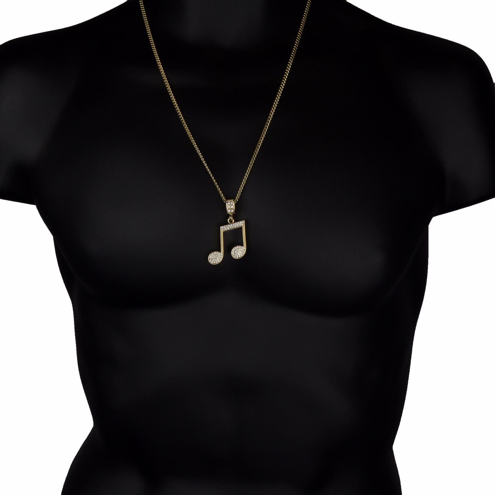 14k Gold Plated Music Note Pendant Iced Cubic Zirconia 24″ Cuban Necklace Chain