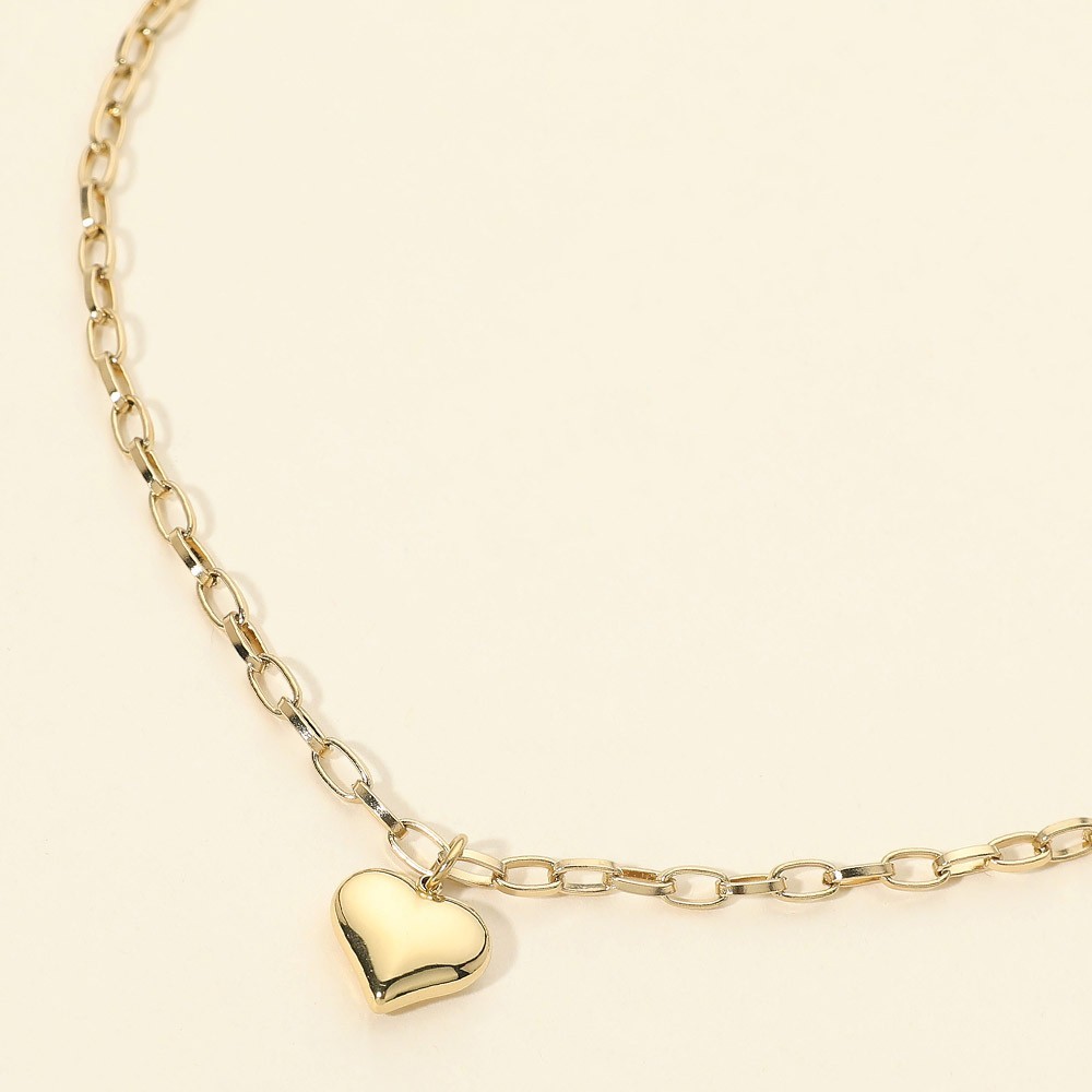Gold Stainless Steel Heart Pendant Paperclip Chain Necklace Minimalist Adjustabl