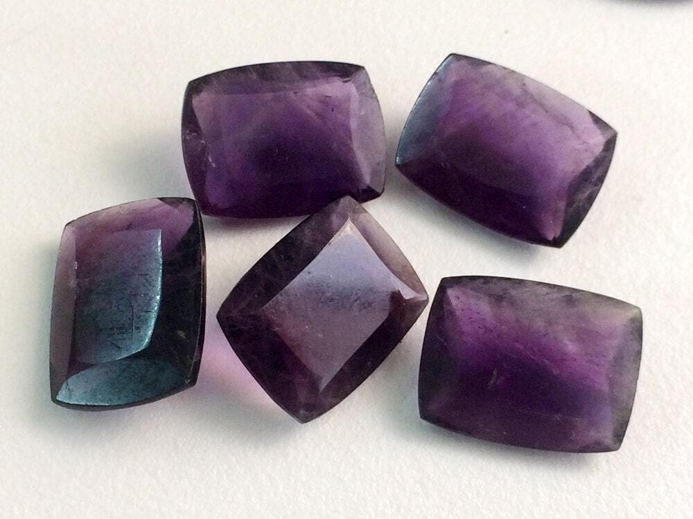15x20mm Amethyst Stone, Rectangle Table Cut Faceted Pointed Back Amethyst, 2 Pcs