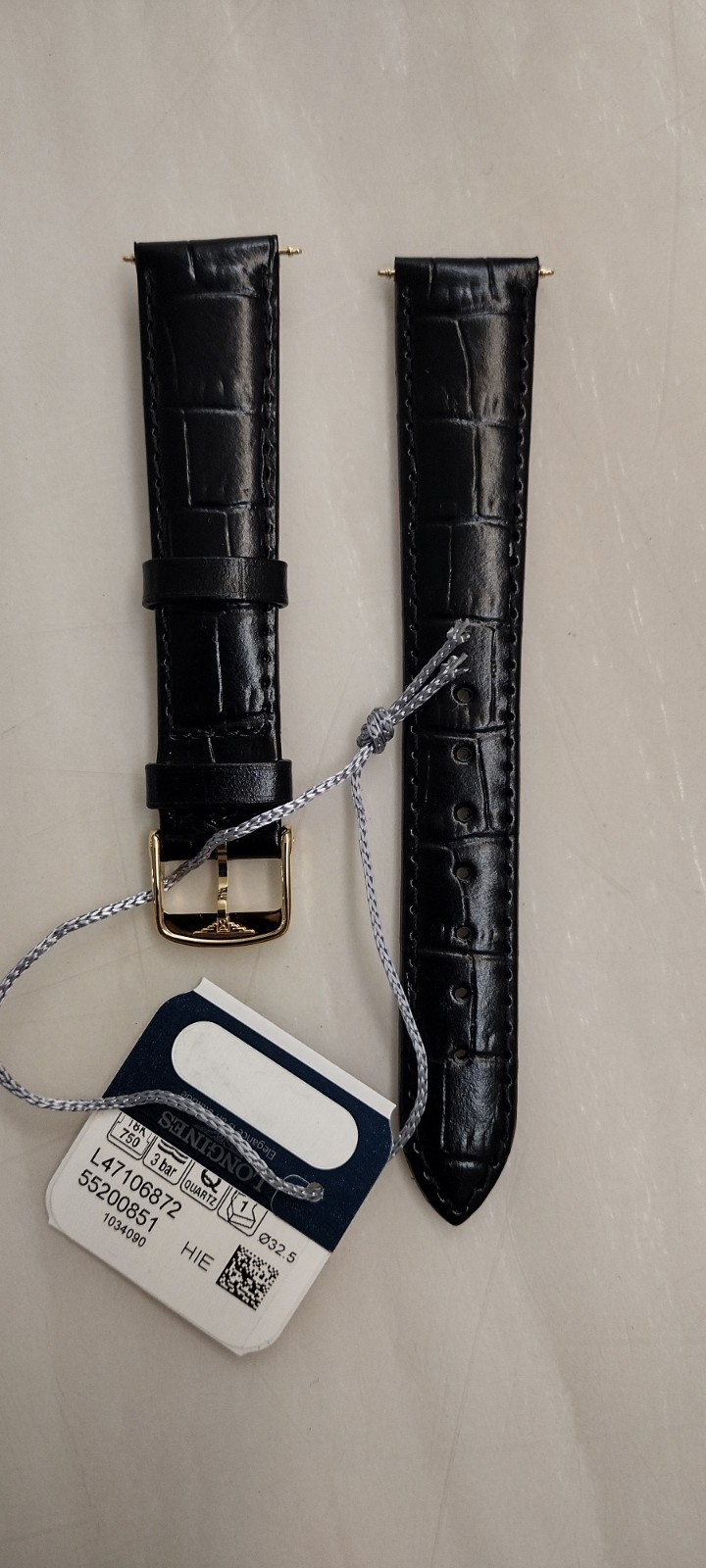 New Longines OEM black crocodile cakfakin leather strap band 17mm width buckle