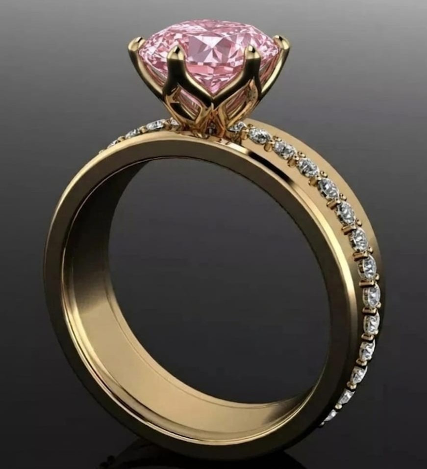 RARE 5.00 Ct Certified Round Cut Pink Natural Diamond Ring Yellow Gold Finish