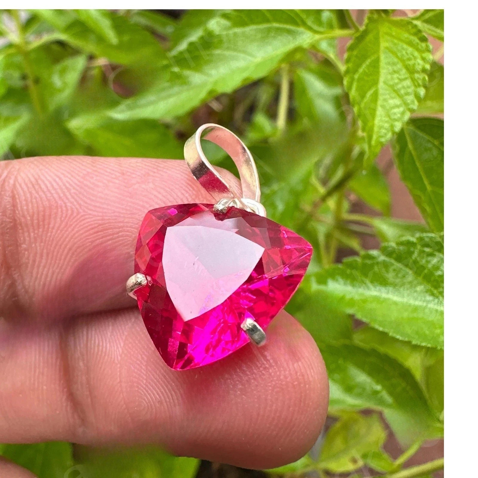 Natural Pink Sapphire 28 Ct Trillion Cut 925 Solid Silver Pendant Gemstone
