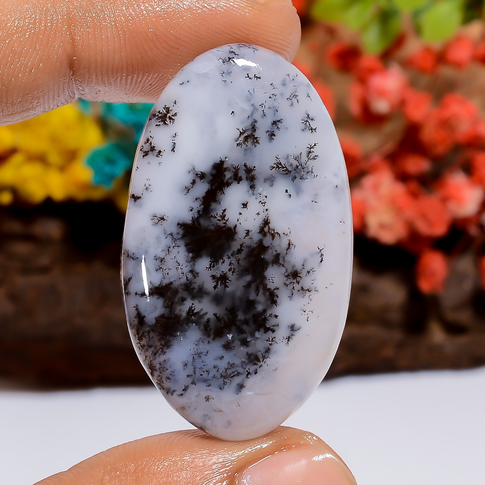 Authentic Dendrite Opal Oval Shape Cabochon Loose Gemstone 44 Ct. 40X24X5 mm