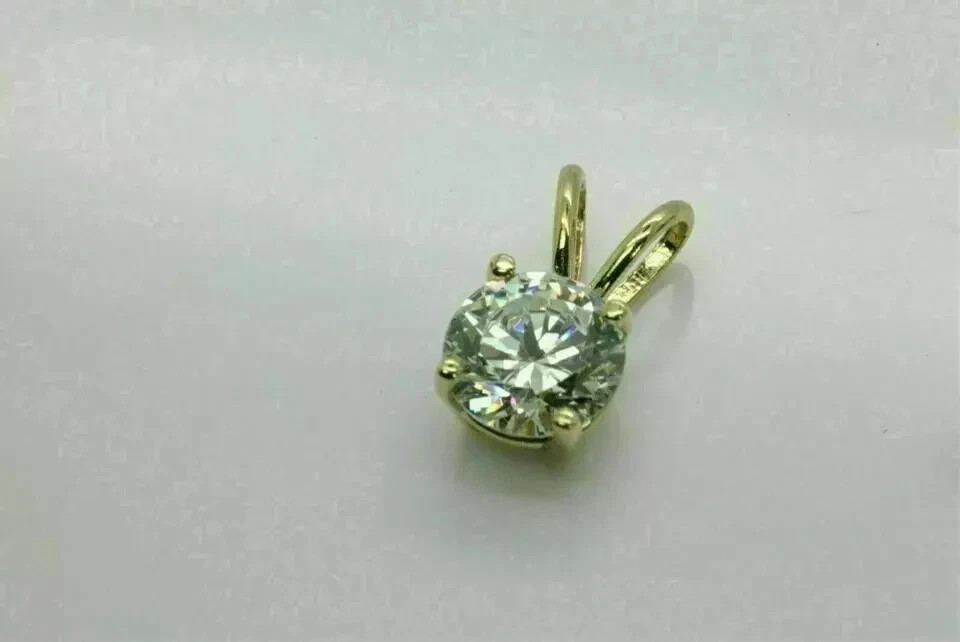 1.00Ct Lab Created Solitaire Diamond Pendant With Chain 14k Yellow Gold Over