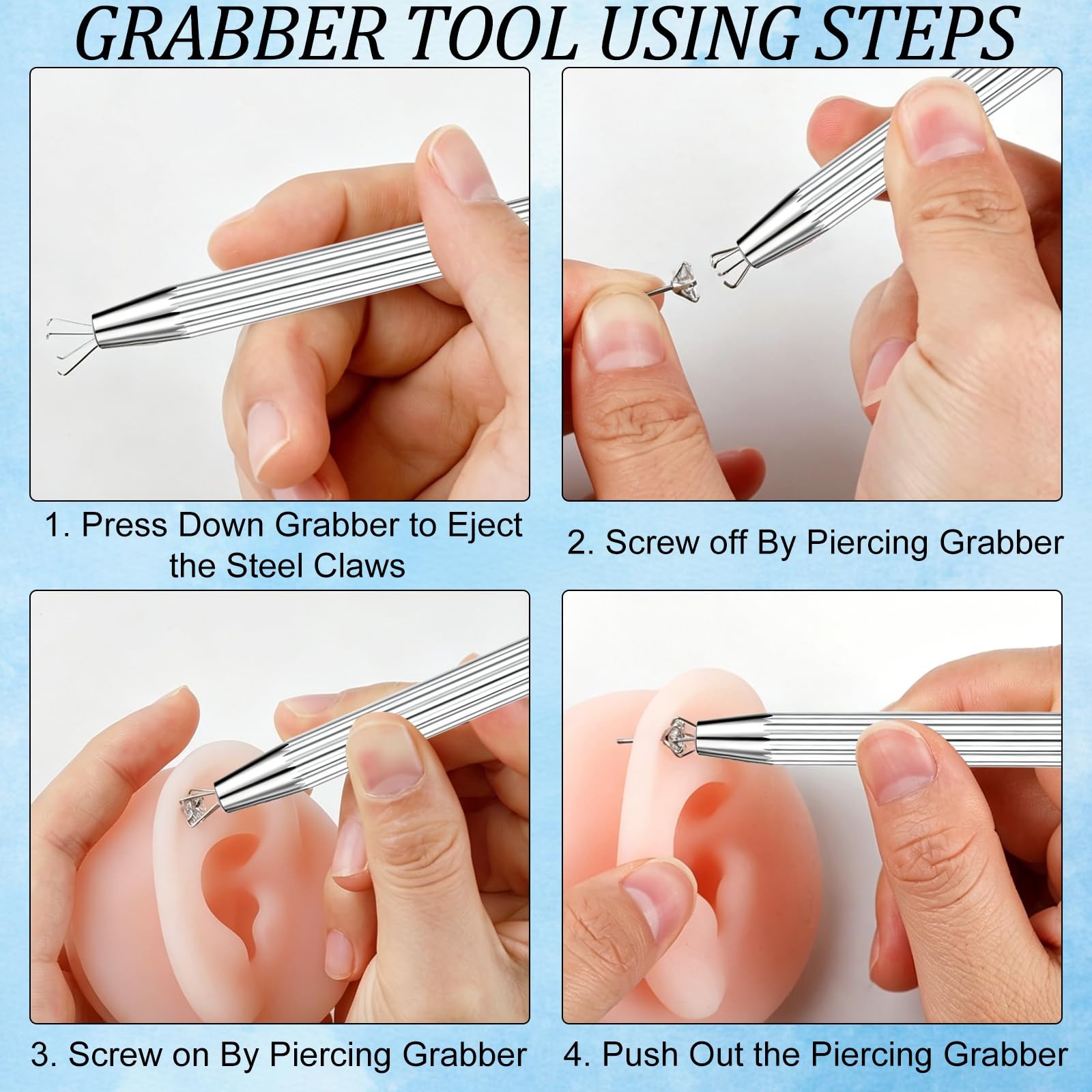 2Pcs Piercing Ball Grabber Tool for Changing Jewelry, Stianless Steel Flat Ba…