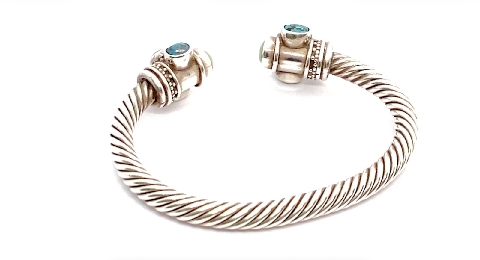Vintage 925 And Turquoise Adjustable Cuff Bangle 7″ Including Opening E-7001-95