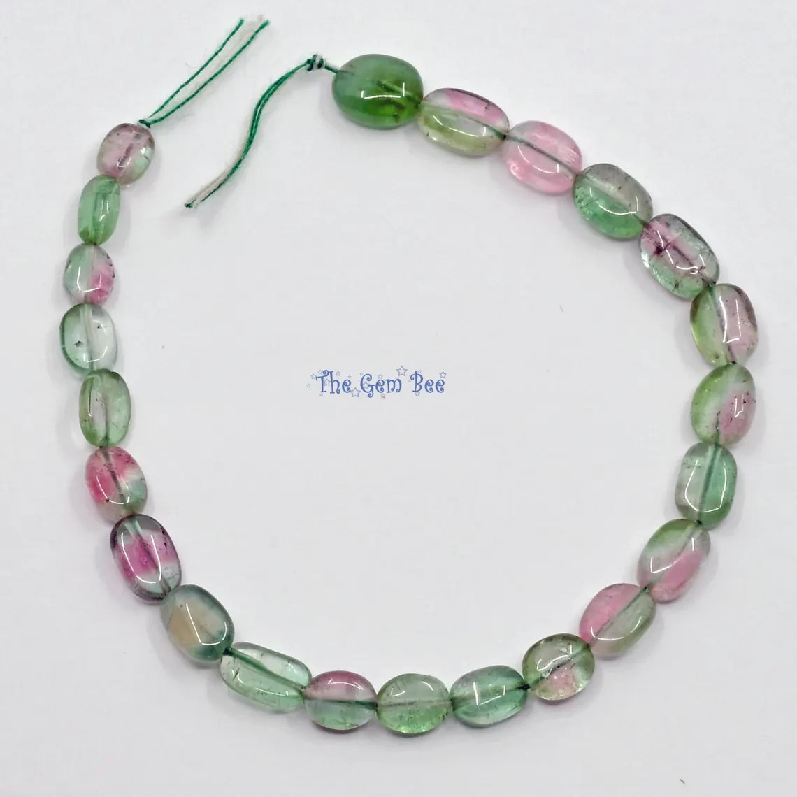 Pink Blue Green Bi-Color Watermelon Tourmaline Smooth Oval Nugget Bead 5.5″