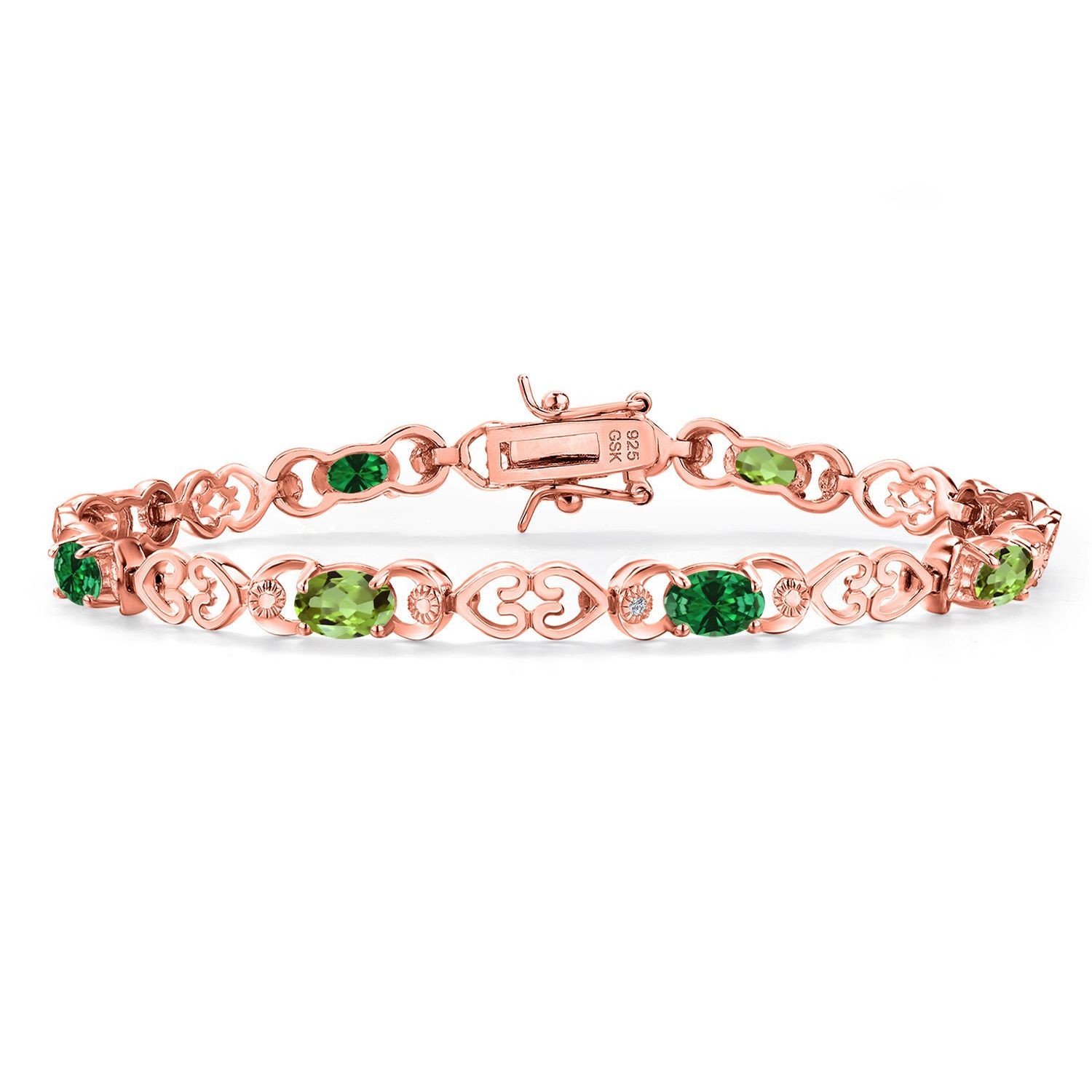 18K Rose Gold Plated Silver Peridot and Created Emerald and Lab Grown Diamond