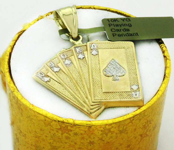 PLAYING CARDS 3D PENDANT 10K YELLOW GOLD * NEW WITH TAG * Free Gift Box Included