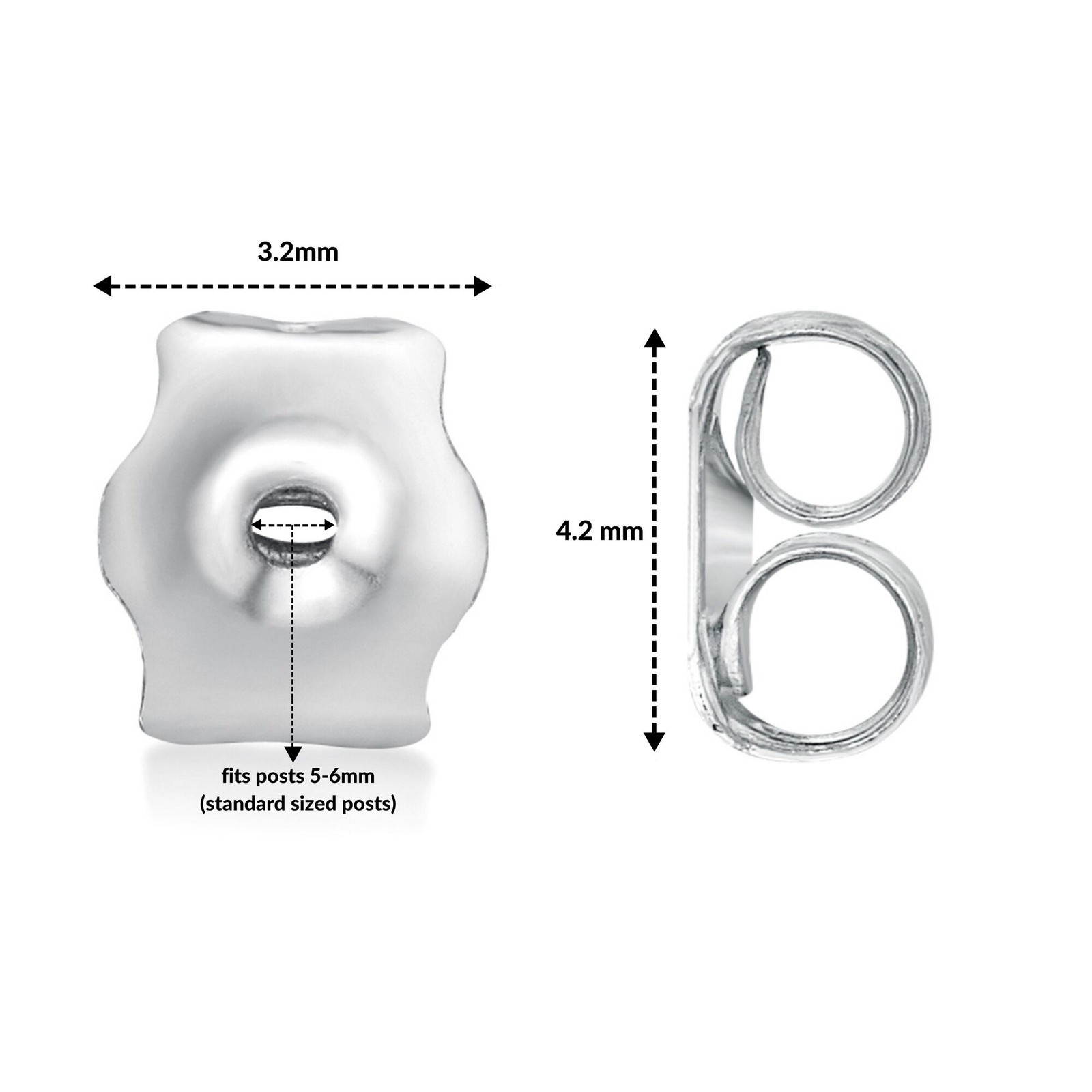 14K White Gold Lightweight Replacement Friction Earring Backs – 1 Pair (2 total)