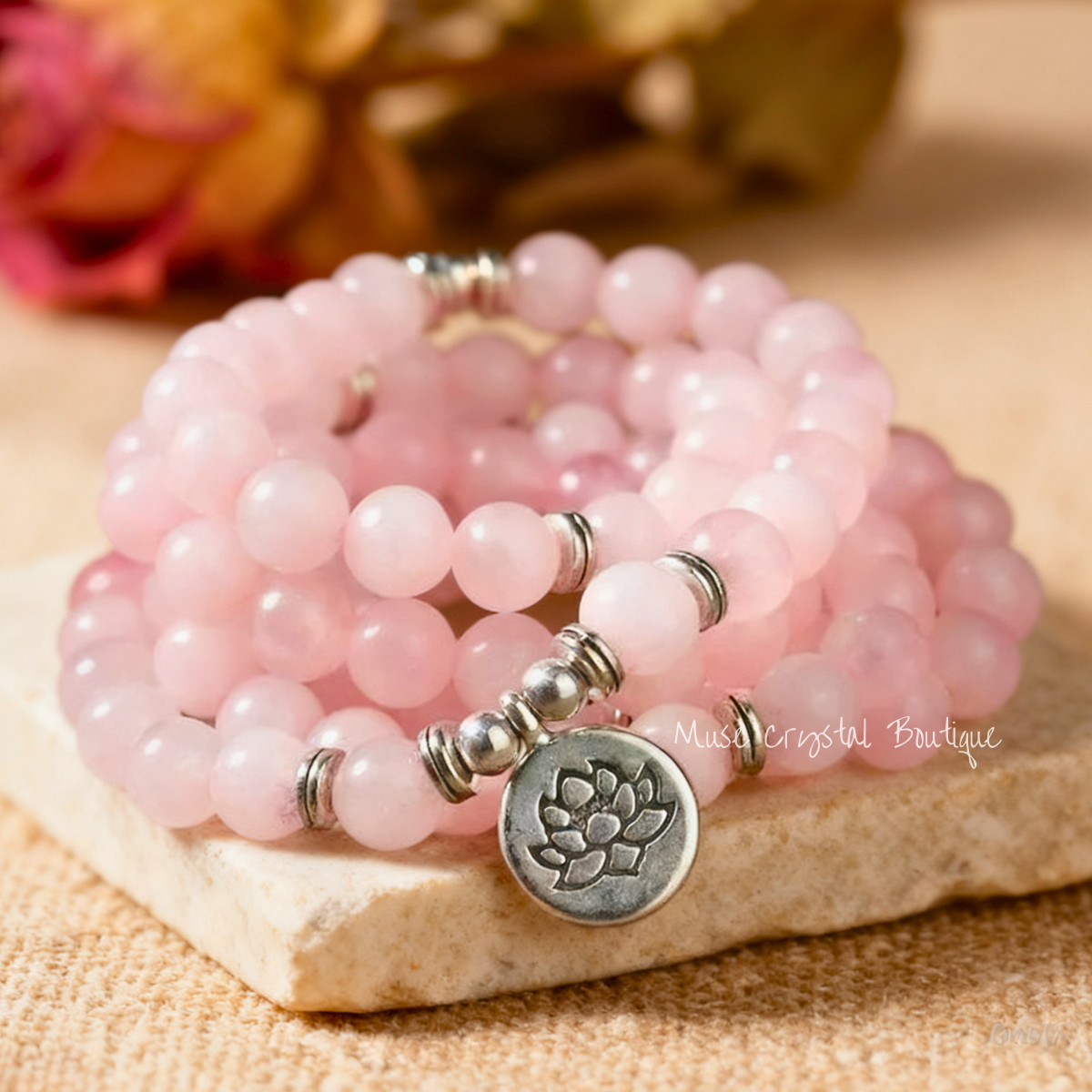 Natural Rose Quartz 108 Mala Bead Chakra Balancing Prayer Necklace Bracelet Gift
