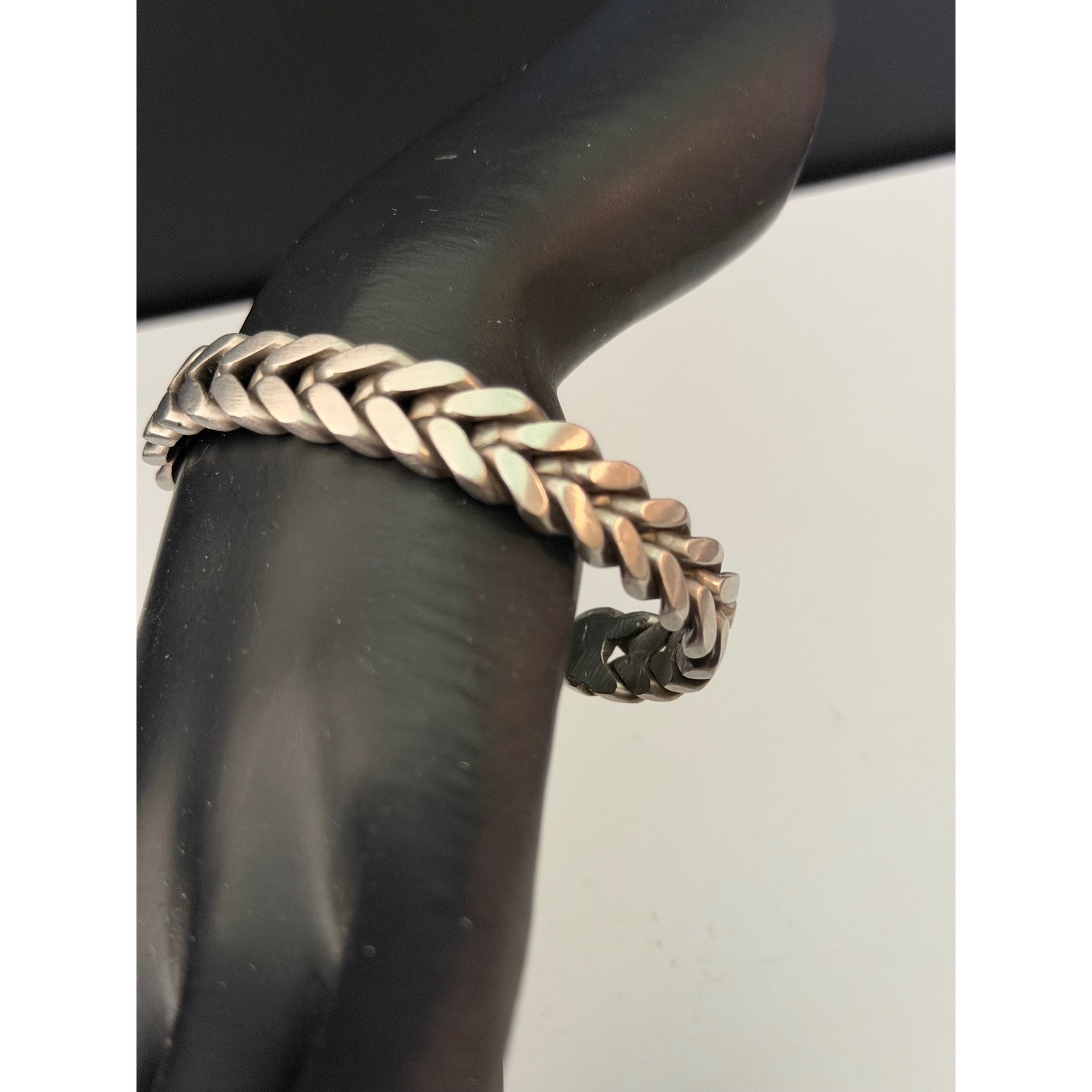 Braided Cuff Bracelet Unisex 6.75in Silver Tone Wheat Link Matte