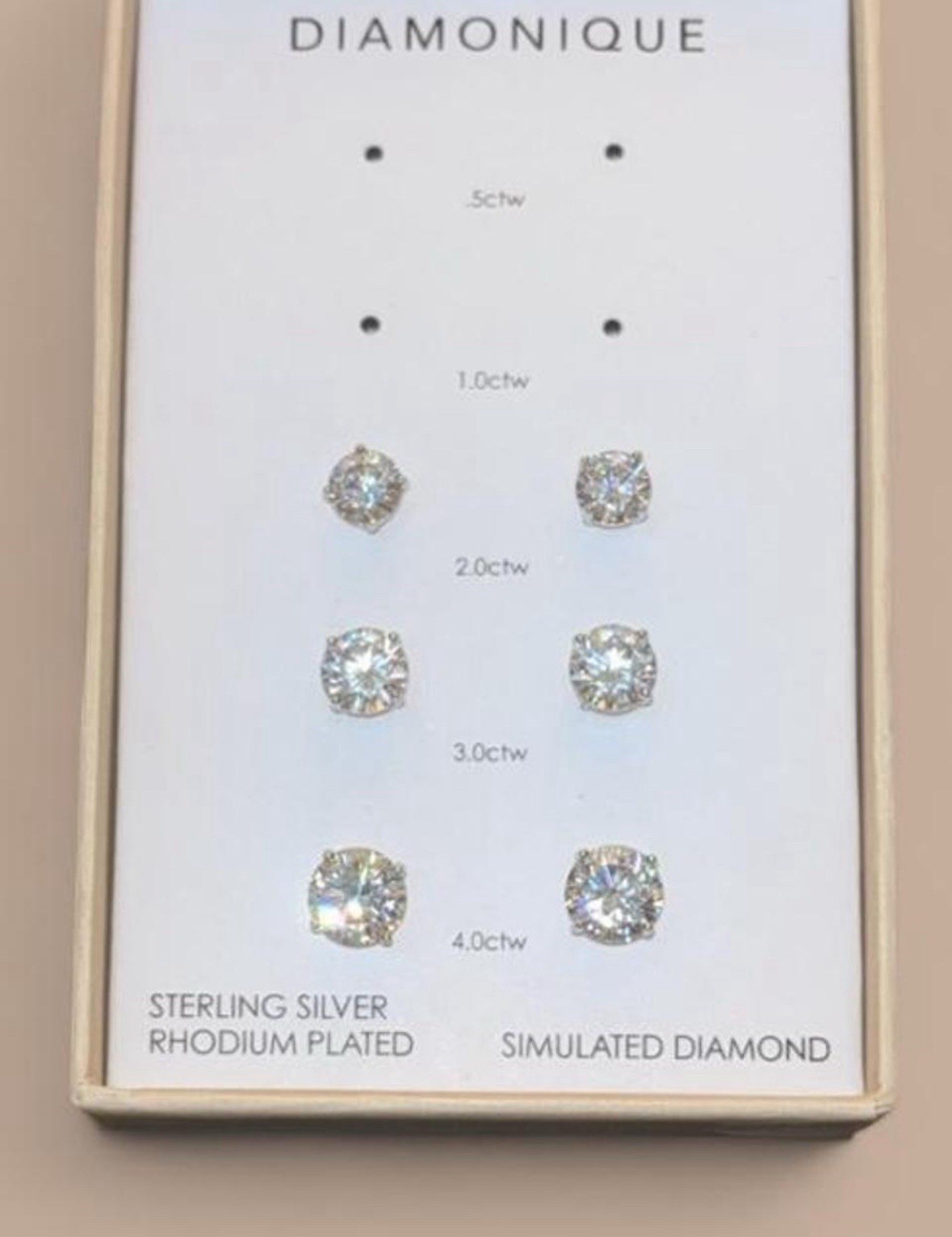 DIAMONIQUE 2ctw- 4ctw Sterling Silver Rhodium Plated Simulated Diamond Studs $77