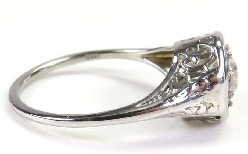 Antique Art Deco Diamond Engagement 18K White Gold Ring Size 6.5 UK-M1/2 EGL USA