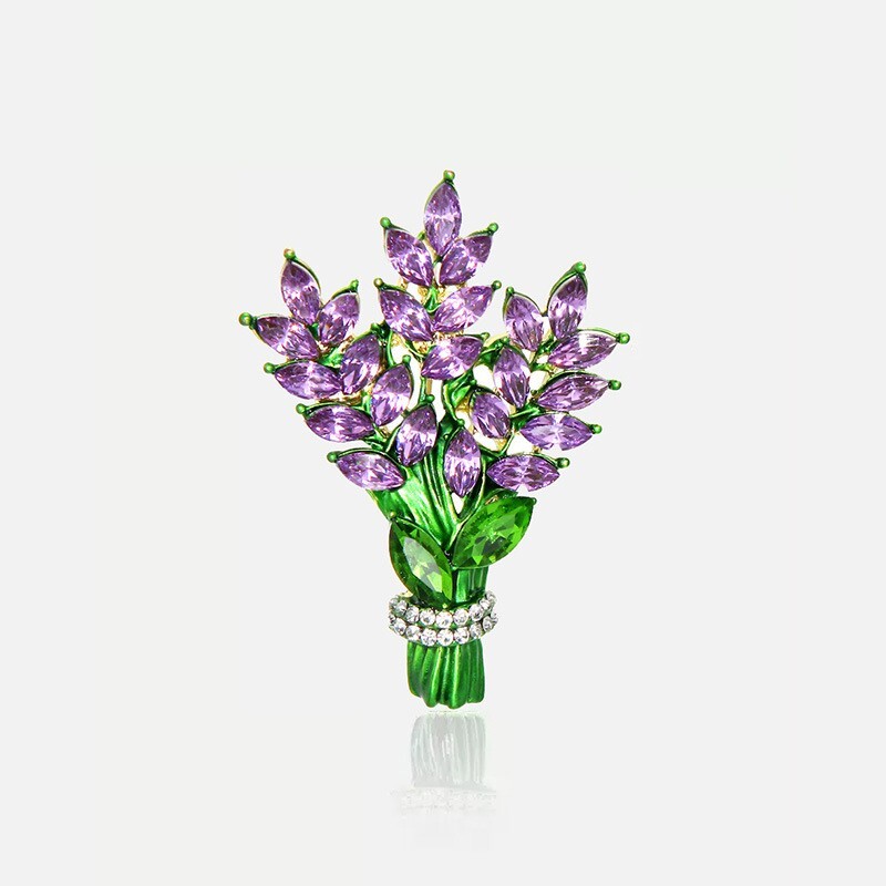 Purple Lavender Crystal Flower Brooch Elegant Rhinestone Pin Gift for Women New