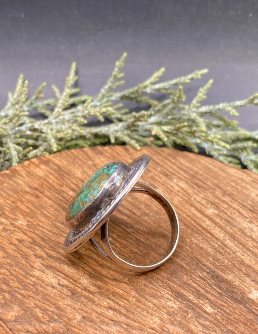 VTG Native American sterling green blue brown turquoise ring 7.38g – size 6.5