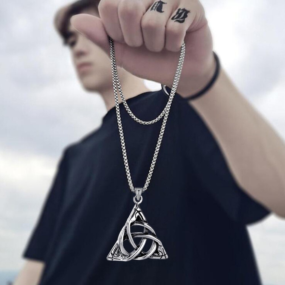 Pendant Necklace Stainless Steel Triangle Antique Silver 23.62 in Men Viking N79