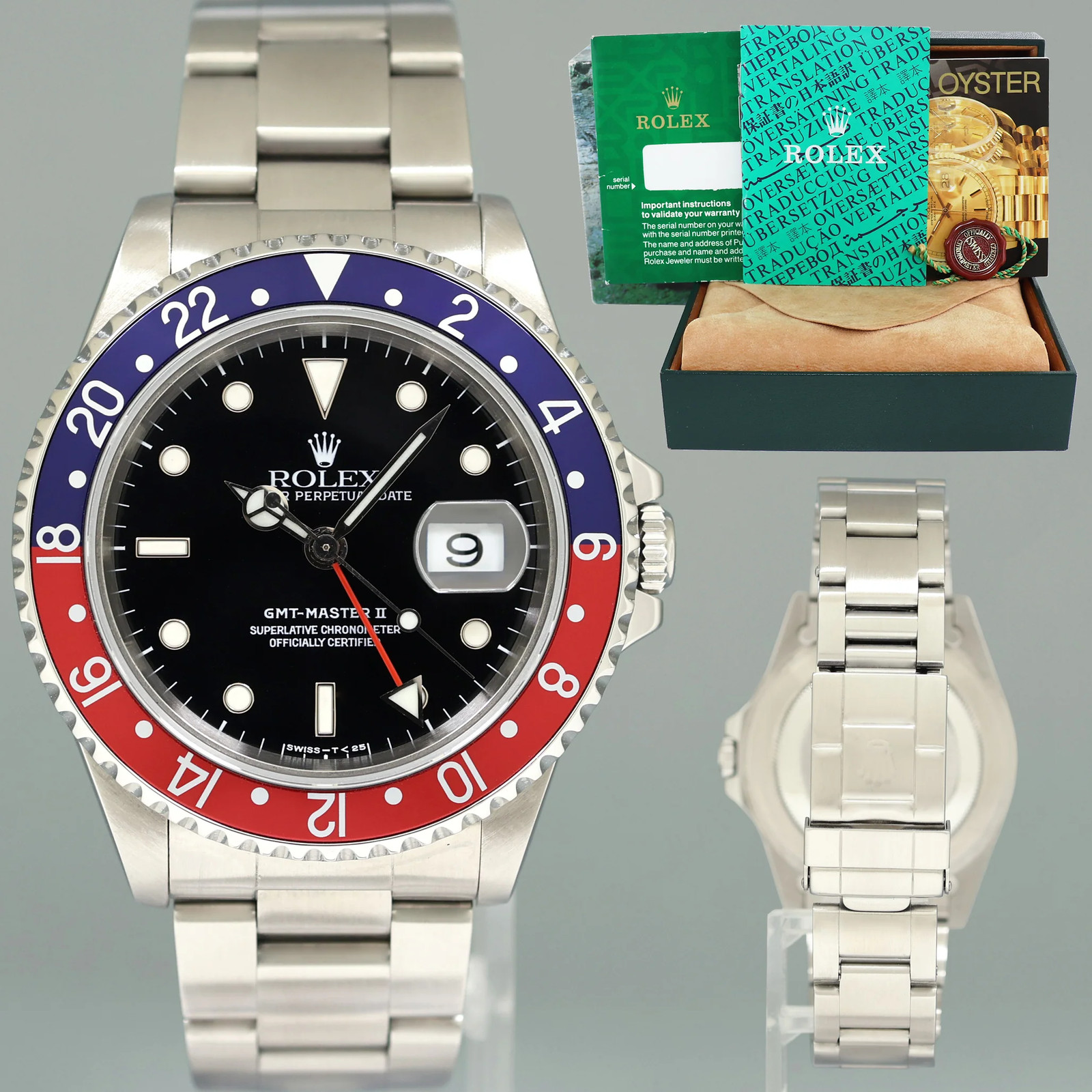 MINT Rolex GMT-Master 2 Pepsi Blue Red Oyster 40mm Steel 16710 Watch Box