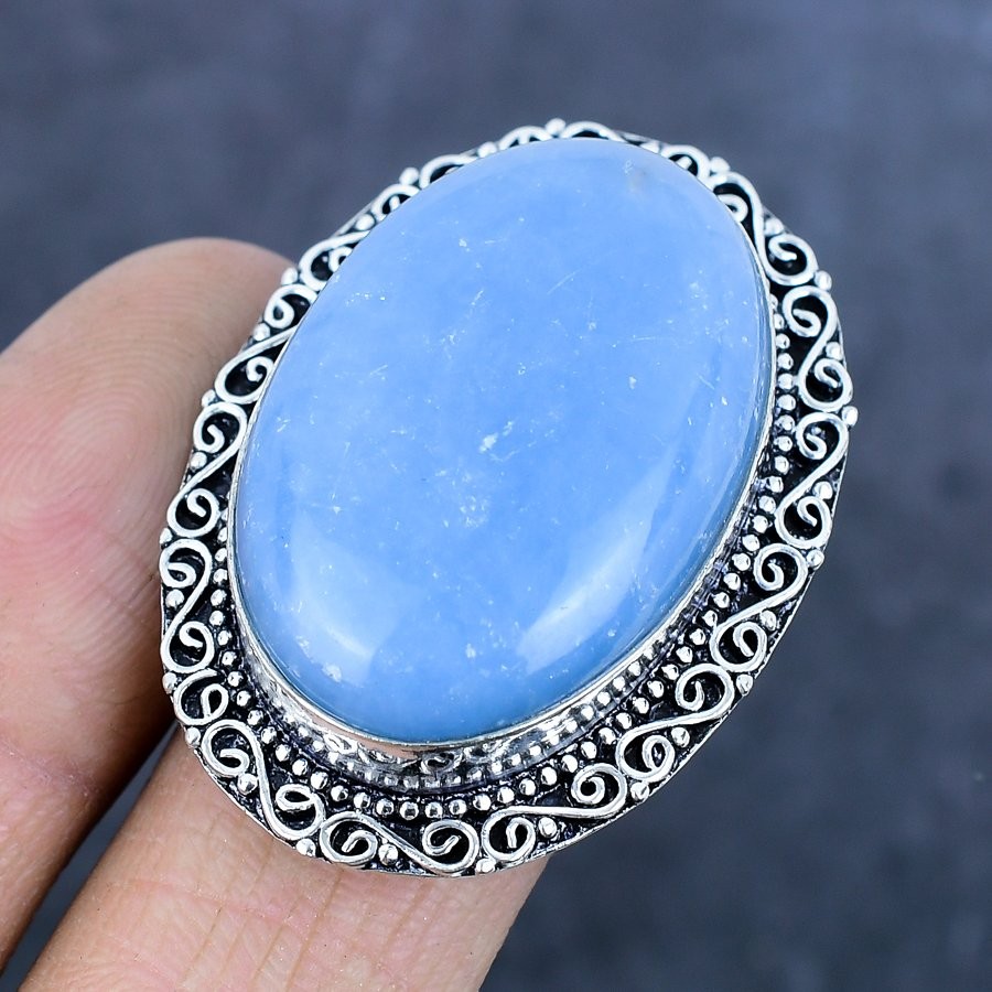 Angelite Stone Gemstone Handmade 925 Sterling Silver Jewelry Ring Size 10 l387