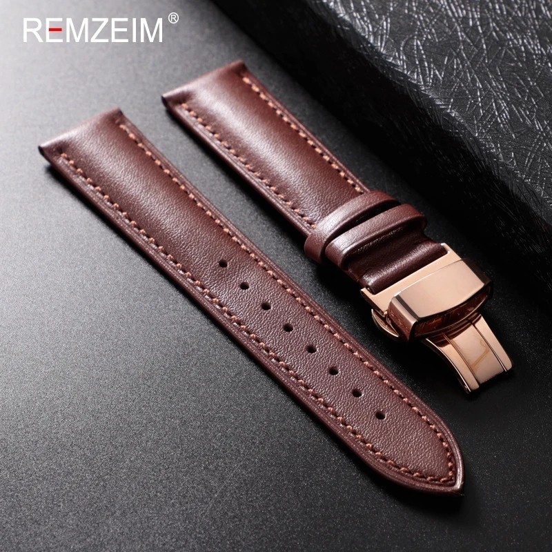 Genuine Leather Watch Band 18mm 20mm Calfskin Replacement Strap Butterfly Clasp