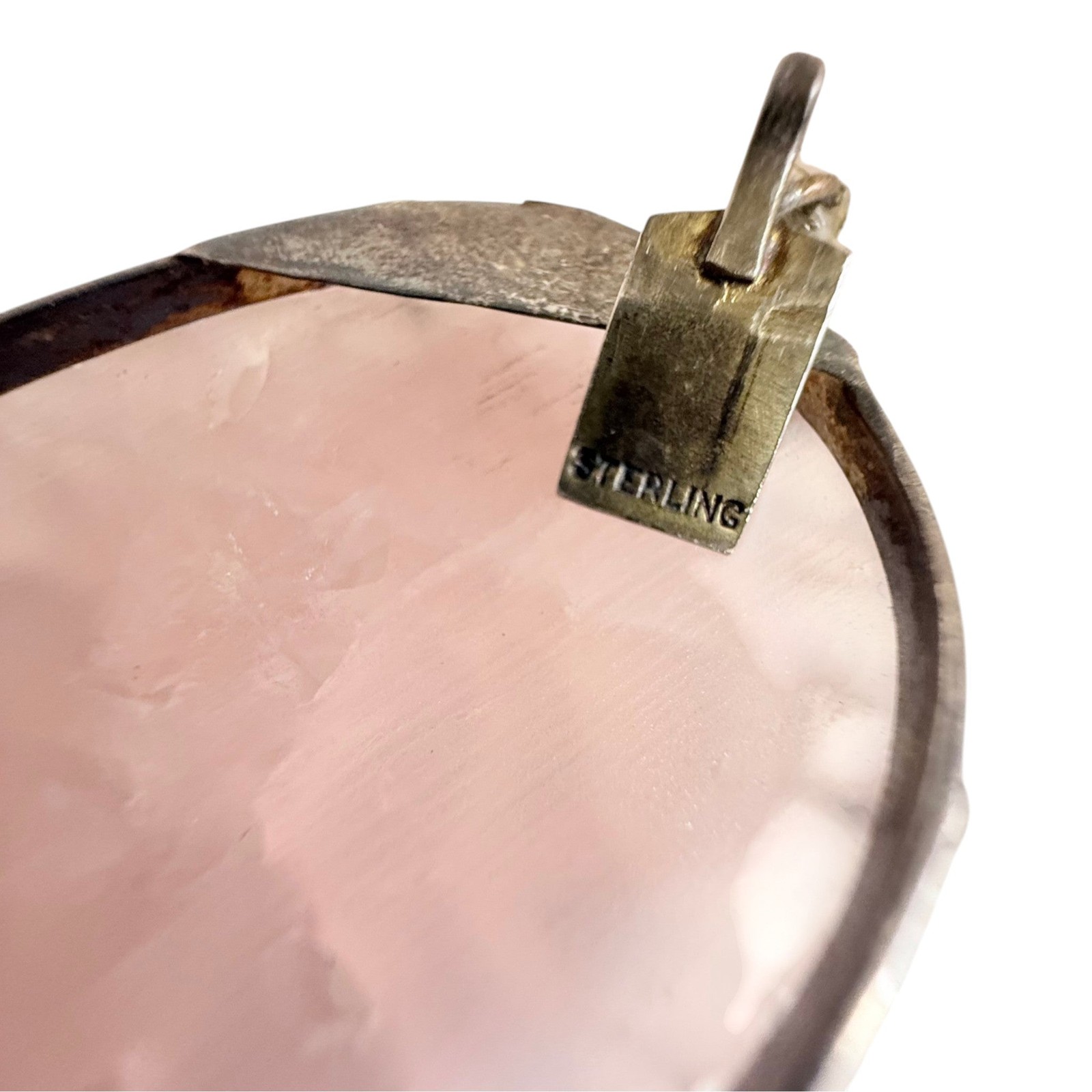 Vintage Carved Rose Quartz & Sterling Silver Statement Necklace