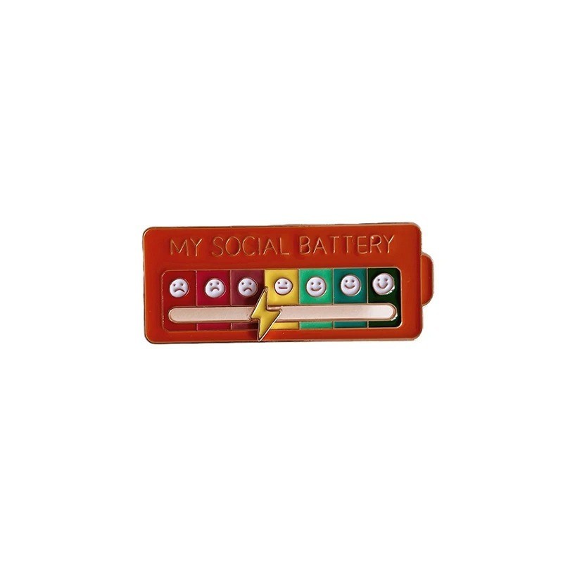 Interactive Social Battery Mood Attitude Tracker Brooch Pin Enamel Badge Gift UK