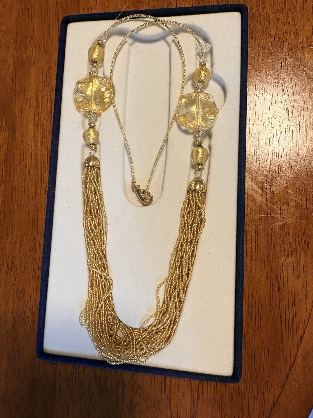 Vintage Murano Venetian Gold Tone Multi-Strand Beaded Statement Necklace