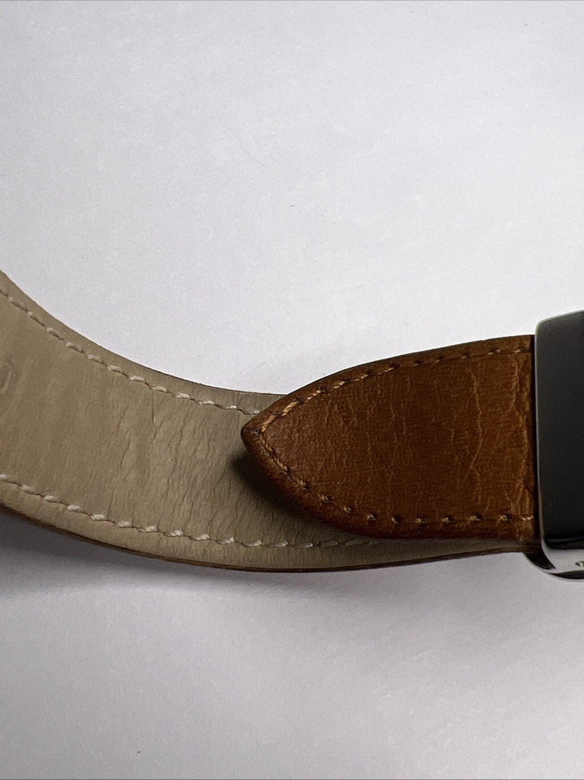 19mm Cartier Tan Ridged Leather Strap Band & 17mm Steel Foldover Deployant Clasp