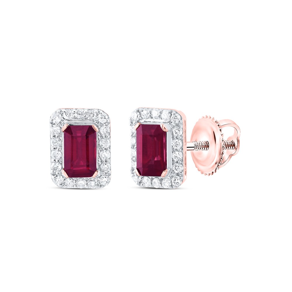 0.82 Ctw Natural Diamond Red Rectangle Stud Earrings 14kt Rose Gold
