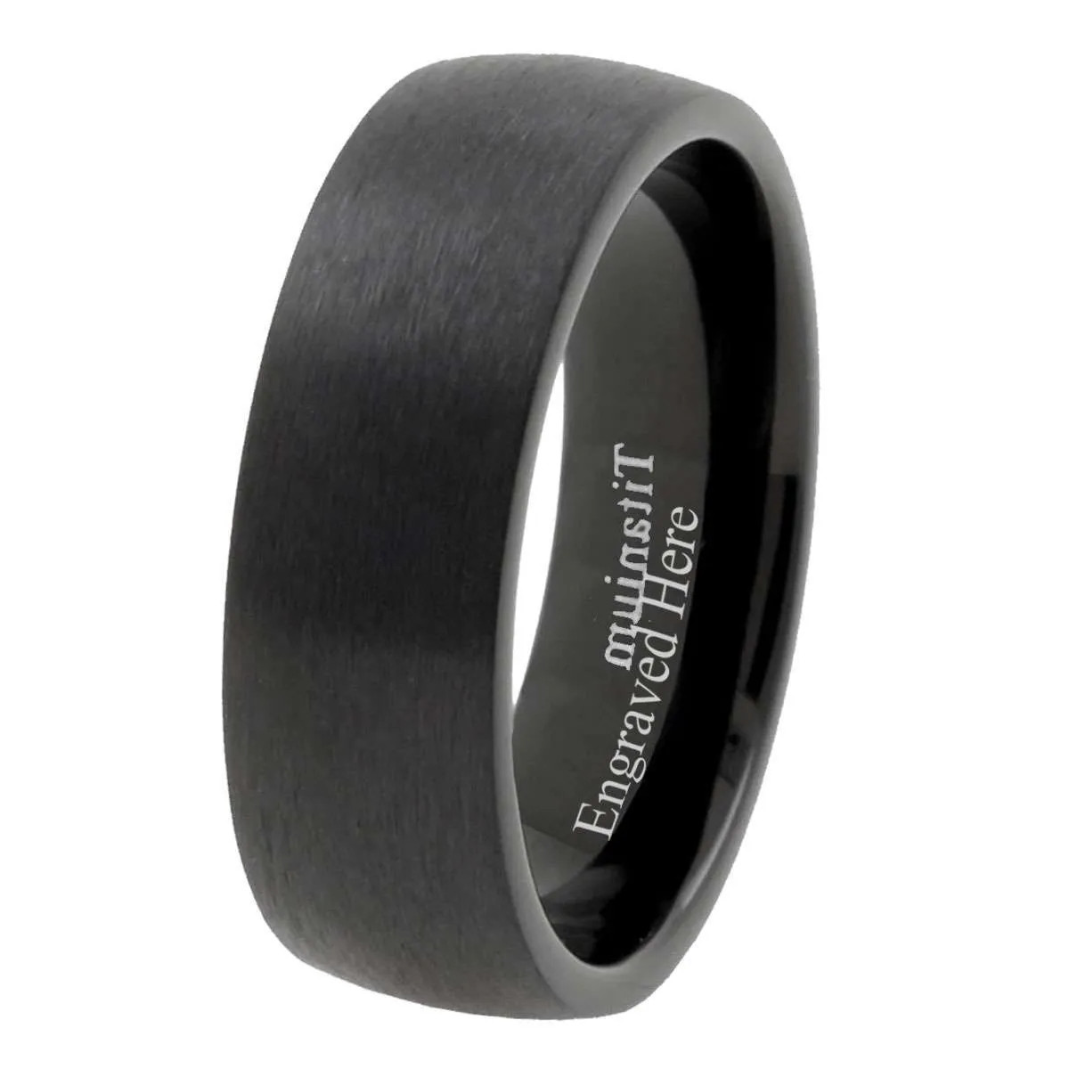 8MM Brushed Black Titanium Dome Mens Ring Size 7 to 13