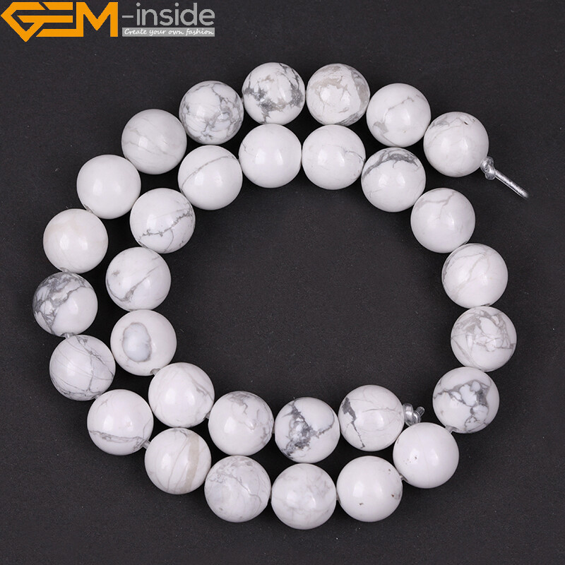 Natural White Howlite Stone Round Beads For Jewelry Making 15″ 2mm Big Hole 10mm